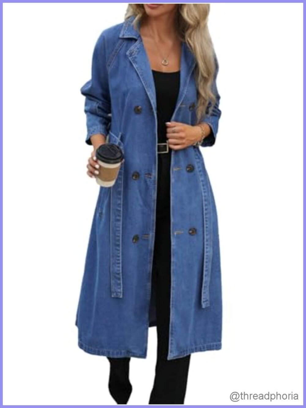 Long Denim Jacket Plus Size Lapel Collar Long Sleeve Trench Coat